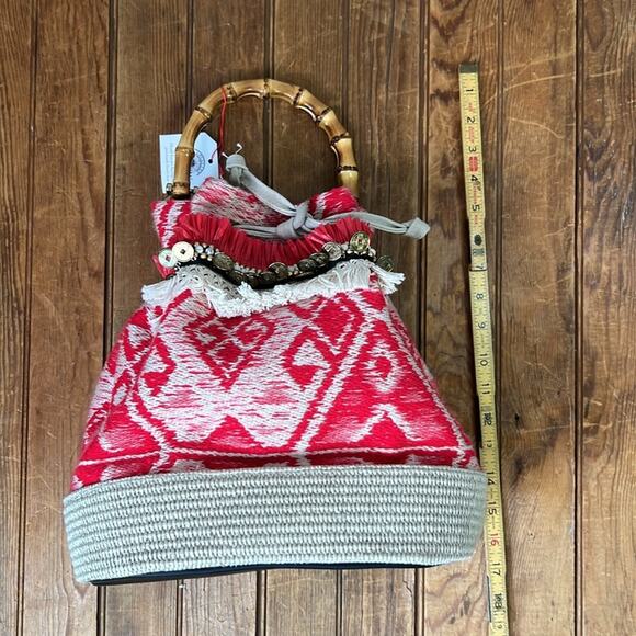 Women's Italian Via Mail bag boho handmade with Bamboo Handle - Picture 6 of 8